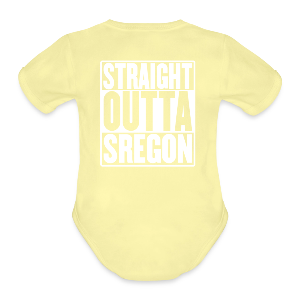 Straight Outta Sregon Organic Short Sleeve Baby Bodysuit - washed yellow