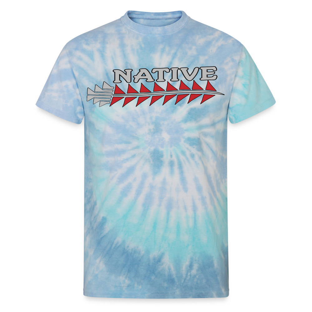 Native Sturgeon Horizontal Unisex Tie Dye T-Shirt - blue lagoon