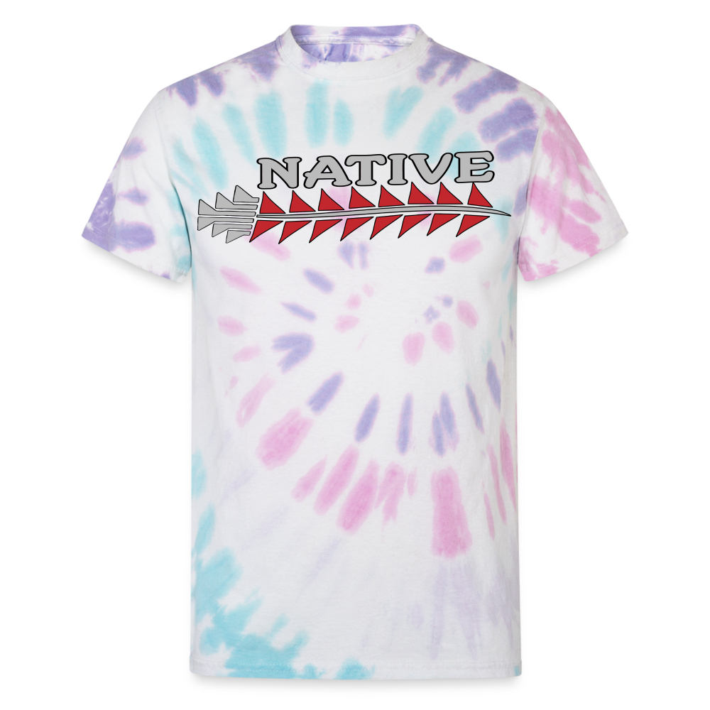 Native Sturgeon Horizontal Unisex Tie Dye T-Shirt - Pastel Spiral