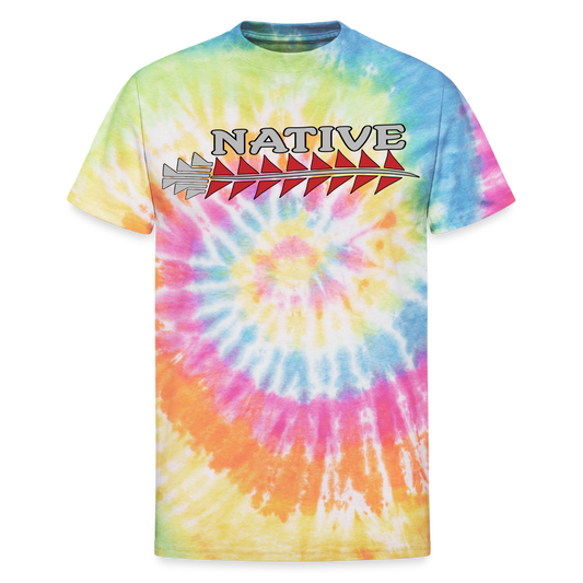 Native Sturgeon Horizontal Unisex Tie Dye T-Shirt - rainbow