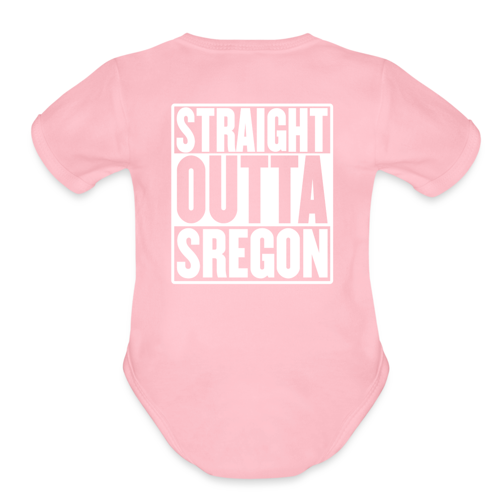Straight Outta Sregon Organic Short Sleeve Baby Bodysuit - light pink