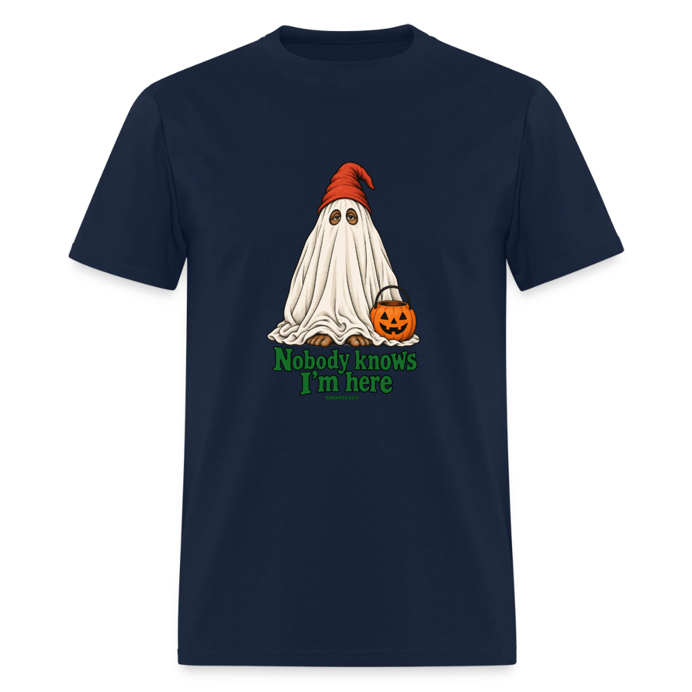 Nobody Knows I’m Here Ghost Gnomefoot Men's T-Shirt - navy