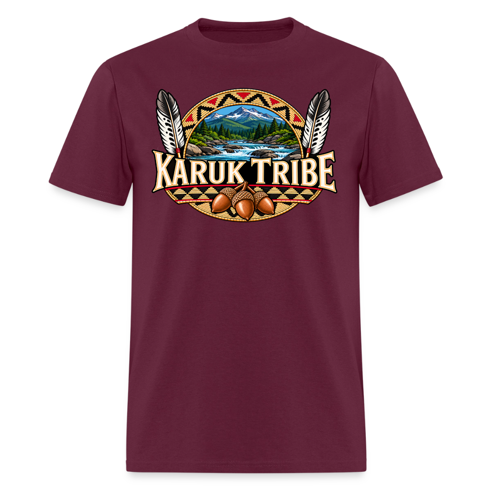 Karuk Tribe Acorn Design Men's T-Shirt - burgundy