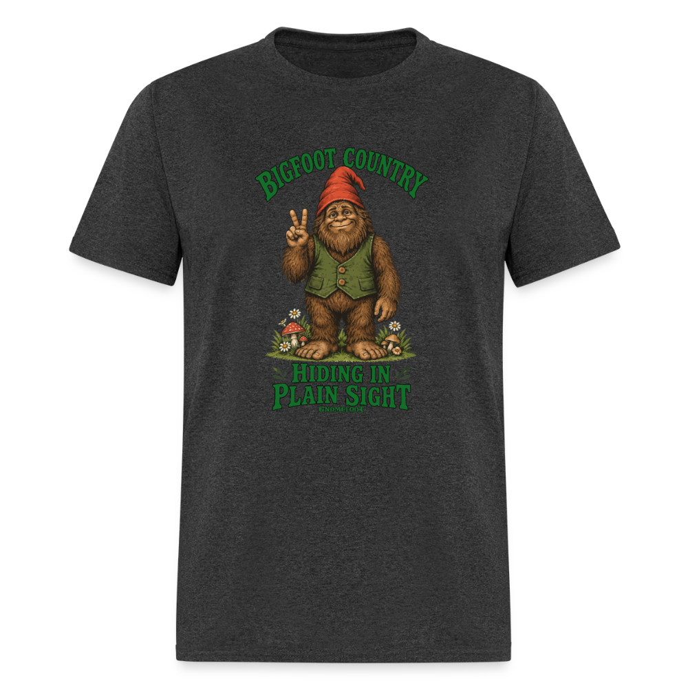 Bigfoot Country Hiding in Plain Sight Gnomefoot Men's T-Shirt - heather black