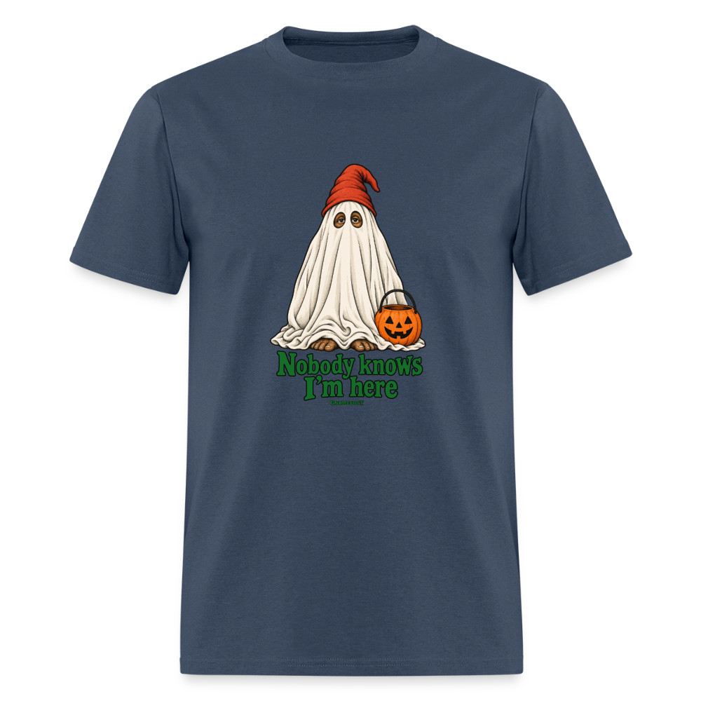 Nobody Knows I’m Here Ghost Gnomefoot Men's T-Shirt -  blue dusk