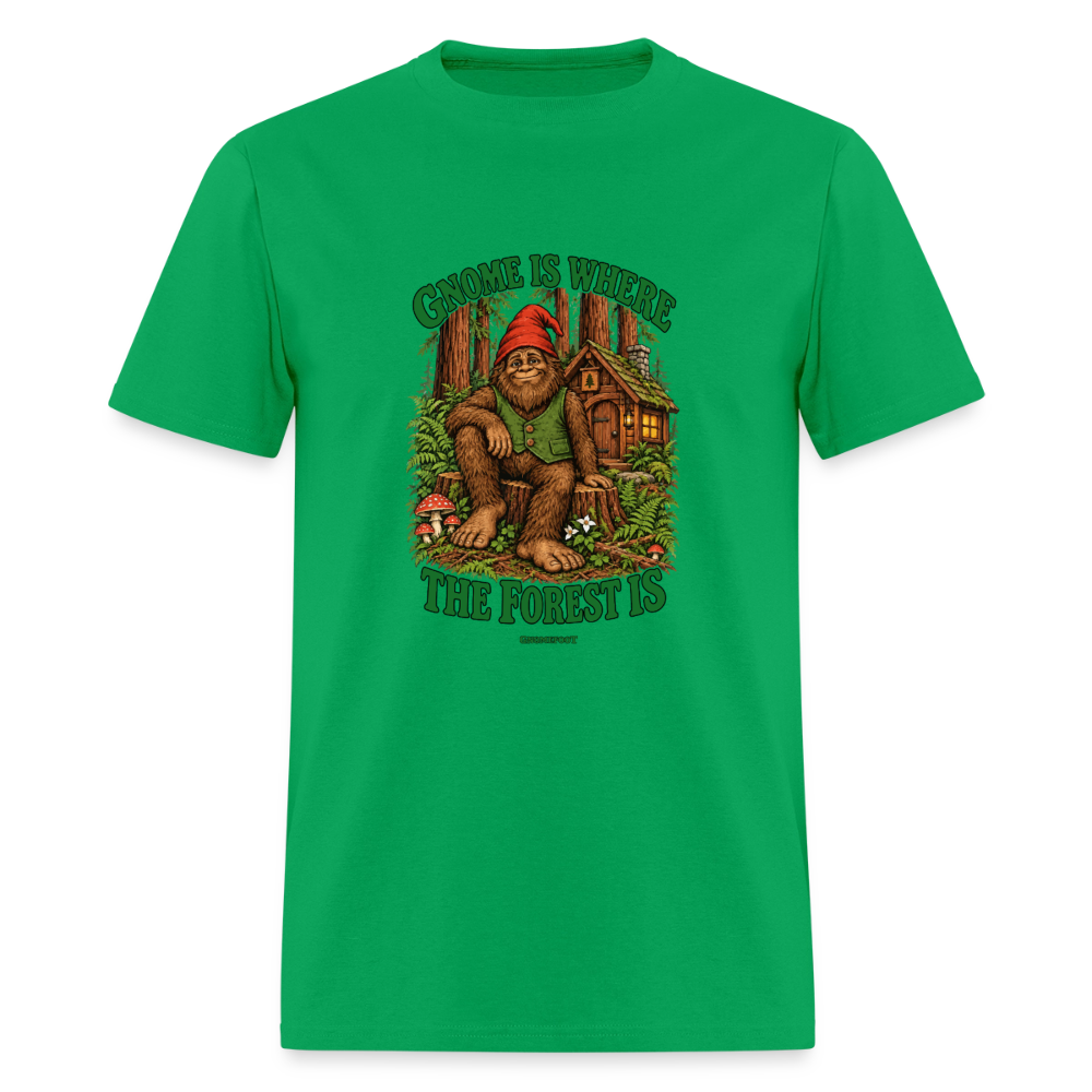 Gnome Is Where The Forest Is Gnomefoot Men's T-Shirt - bright green