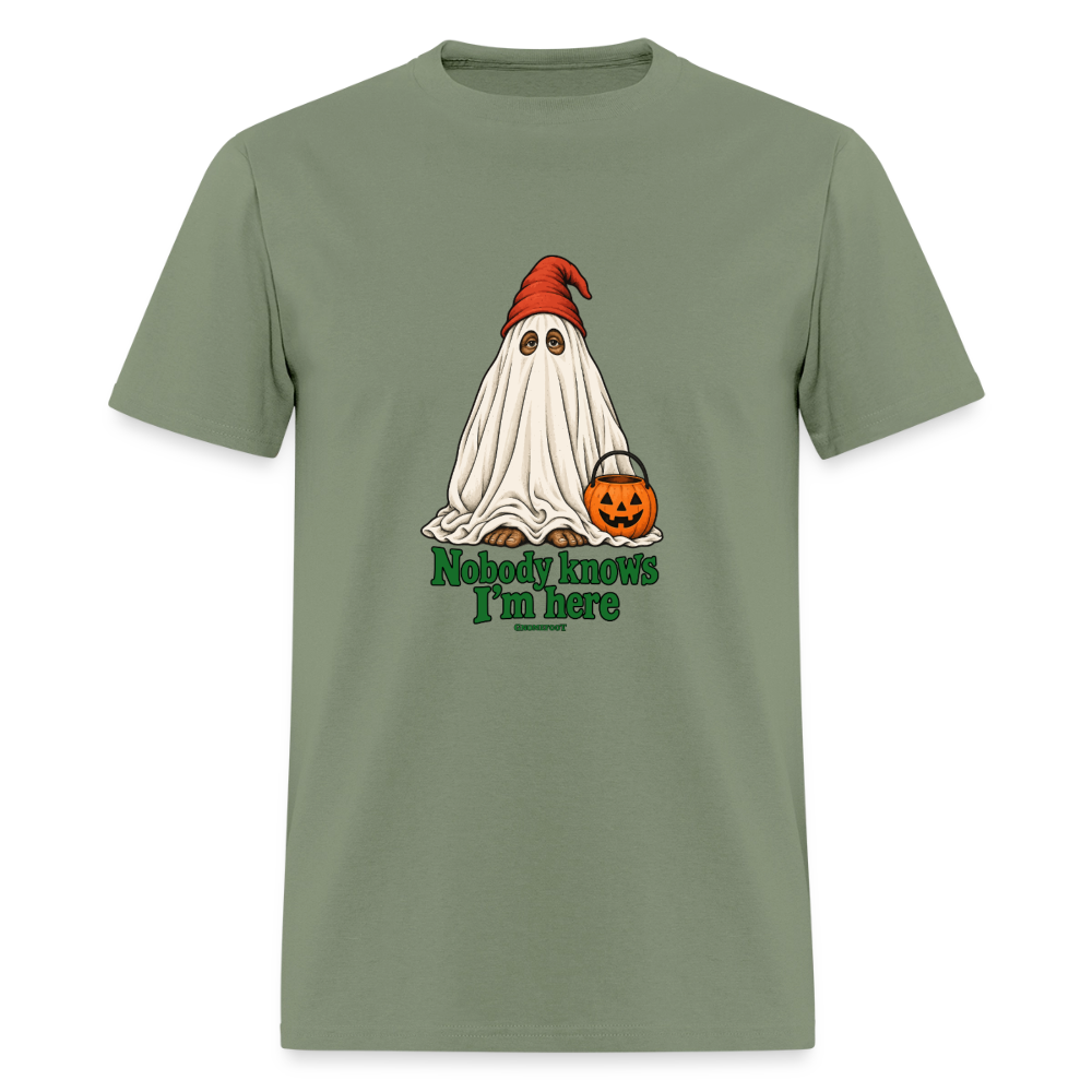 Nobody Knows I’m Here Ghost Gnomefoot Men's T-Shirt - military green