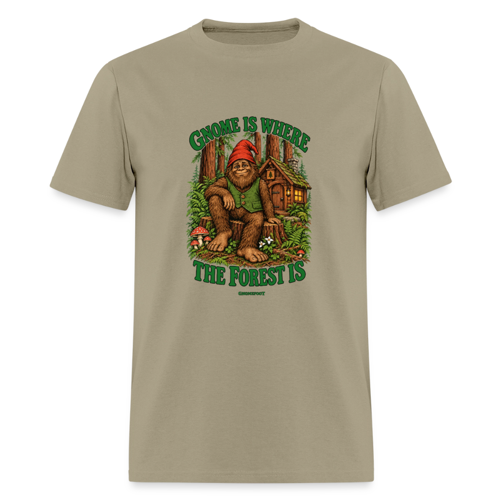 Gnome Is Where The Forest Is Gnomefoot Men's T-Shirt - khaki