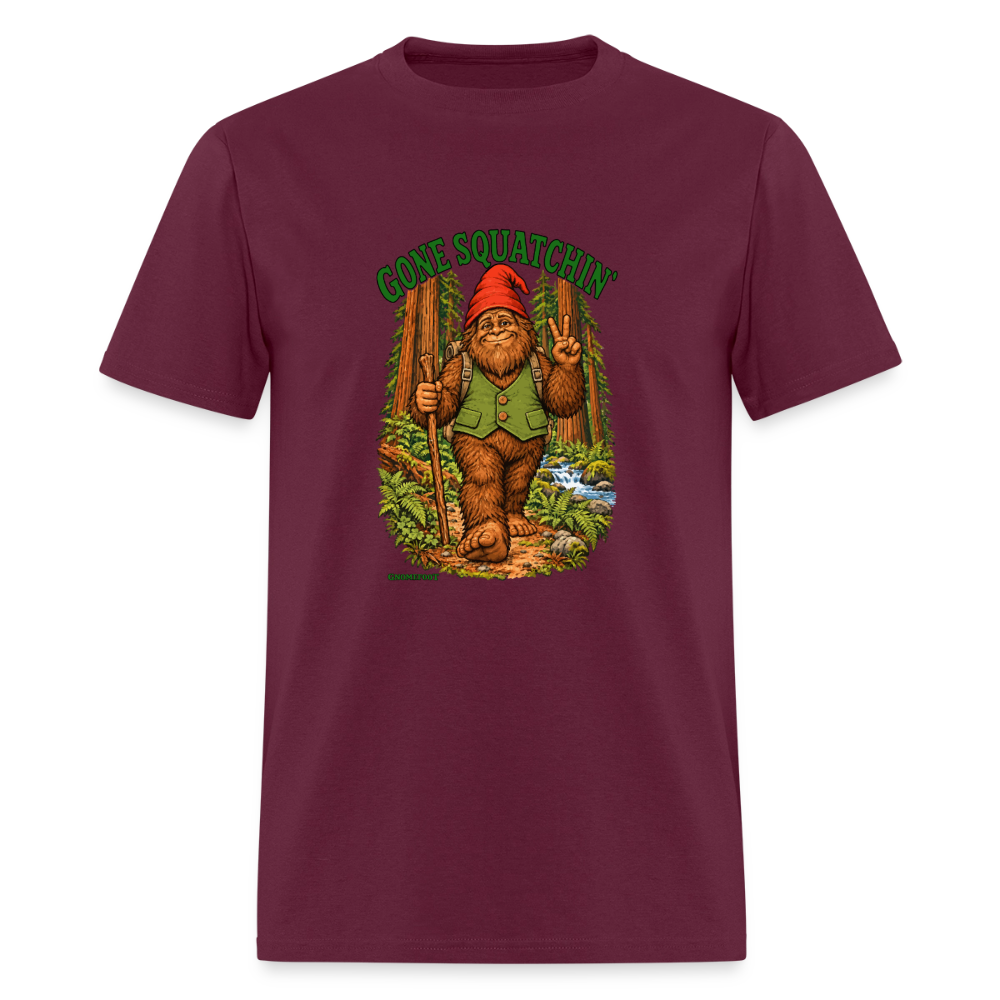 Gone Squatchin Gnomefoot Men's T-Shirt - burgundy