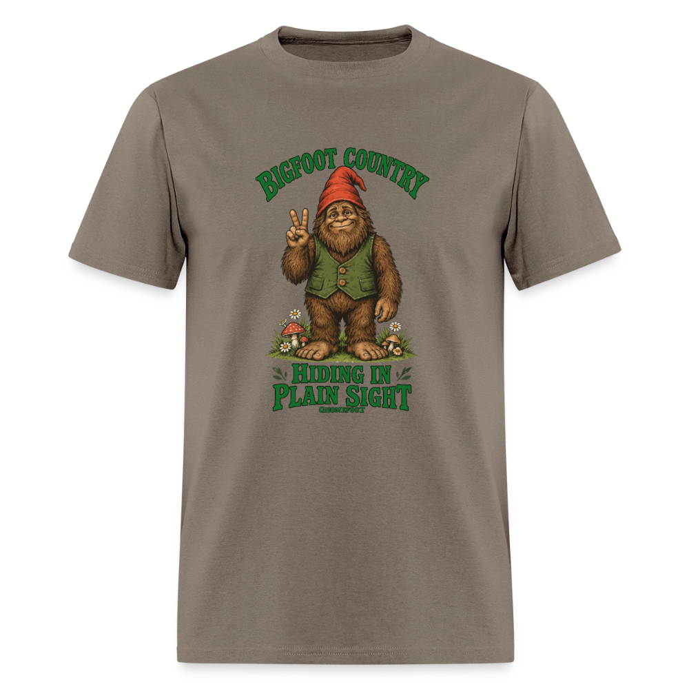 Bigfoot Country Hiding in Plain Sight Gnomefoot Men's T-Shirt - safari