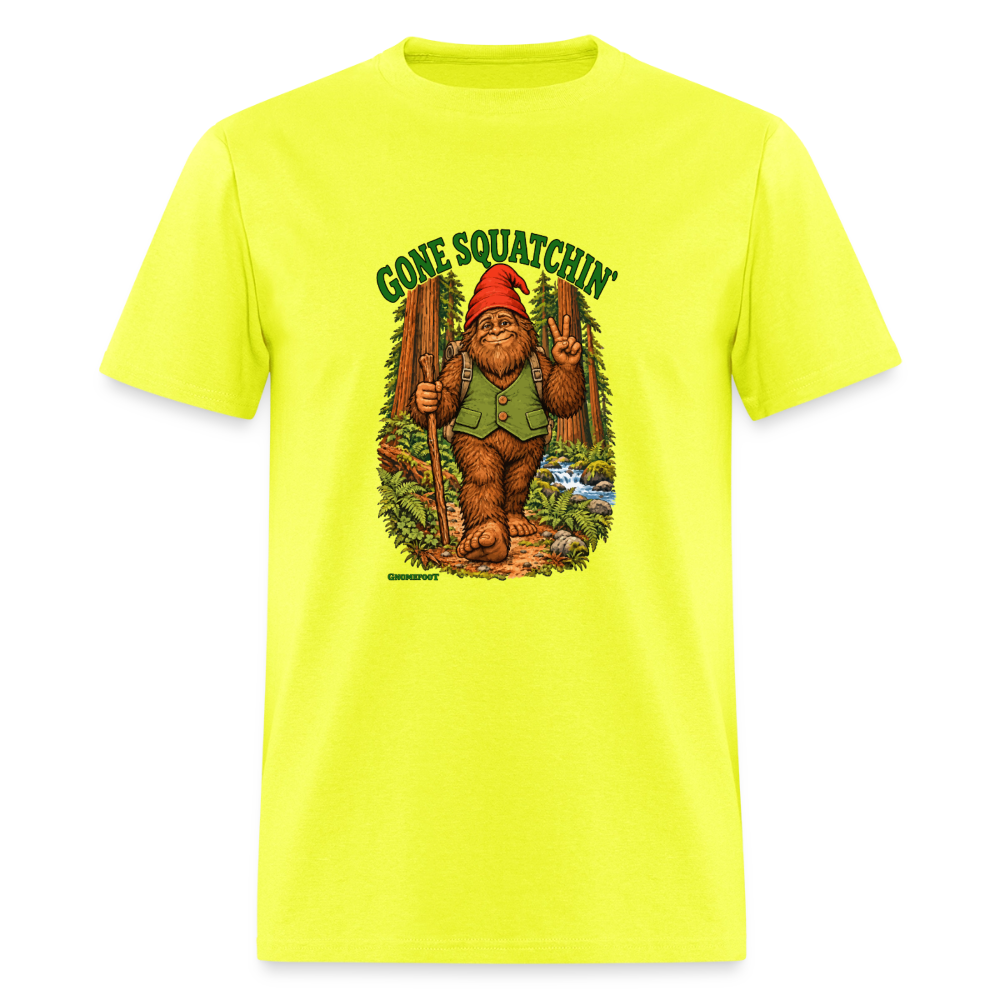 Gone Squatchin Gnomefoot Men's T-Shirt - safety green