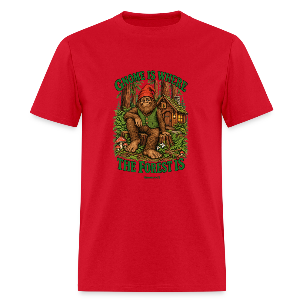 Gnome Is Where The Forest Is Gnomefoot Men's T-Shirt - red