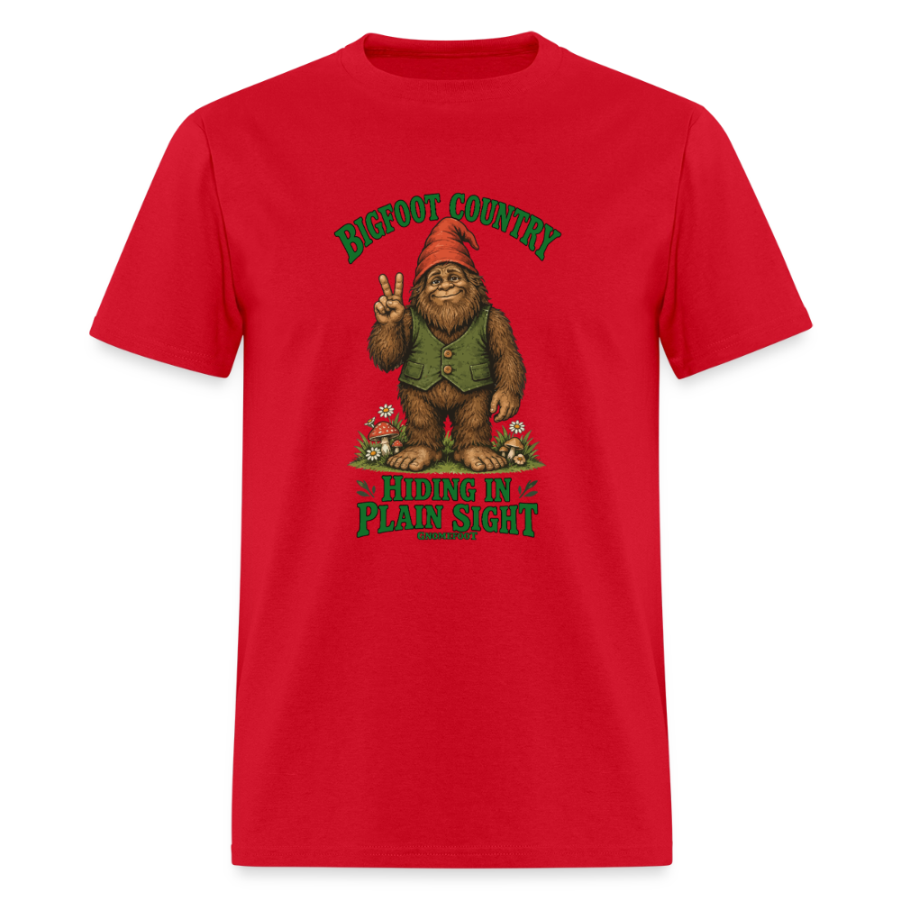 Bigfoot Country Hiding in Plain Sight Gnomefoot Men's T-Shirt - red