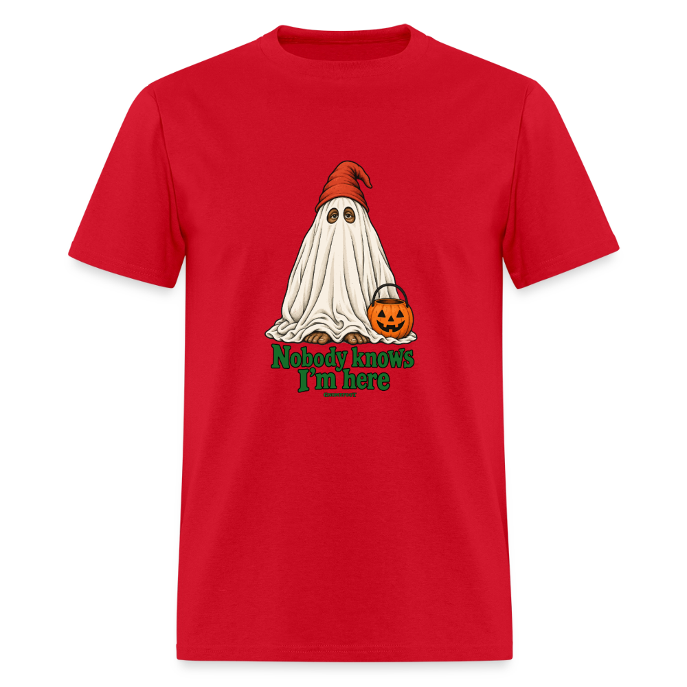 Nobody Knows I’m Here Ghost Gnomefoot Men's T-Shirt - red