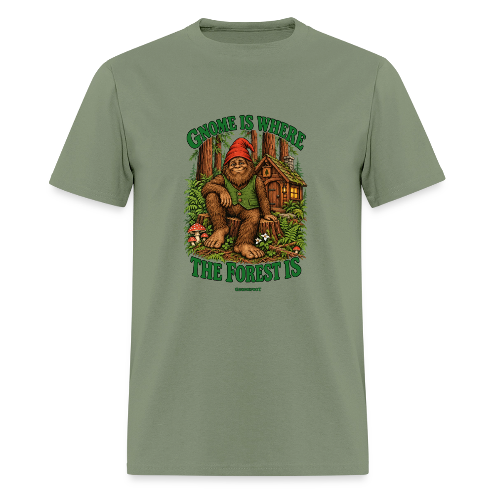 Gnome Is Where The Forest Is Gnomefoot Men's T-Shirt - military green