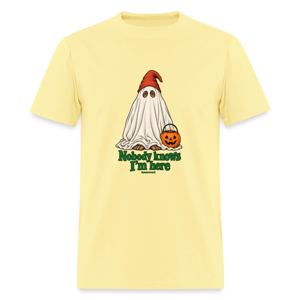 Nobody Knows I’m Here Ghost Gnomefoot Men's T-Shirt - cornsilk