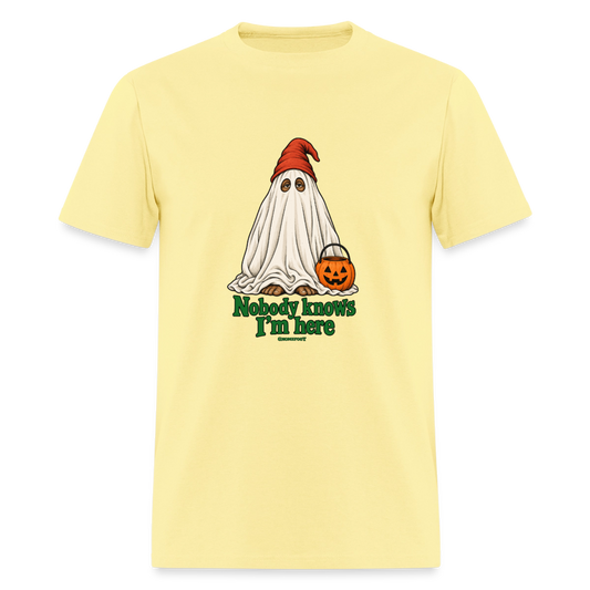 Nobody Knows I’m Here Ghost Gnomefoot Men's T-Shirt - cornsilk