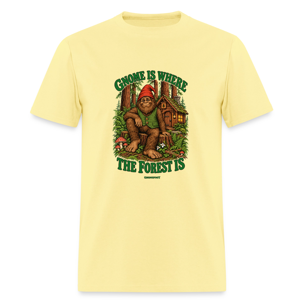 Gnome Is Where The Forest Is Gnomefoot Men's T-Shirt - cornsilk
