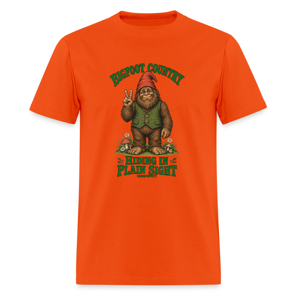 Bigfoot Country Hiding in Plain Sight Gnomefoot Men's T-Shirt - orange