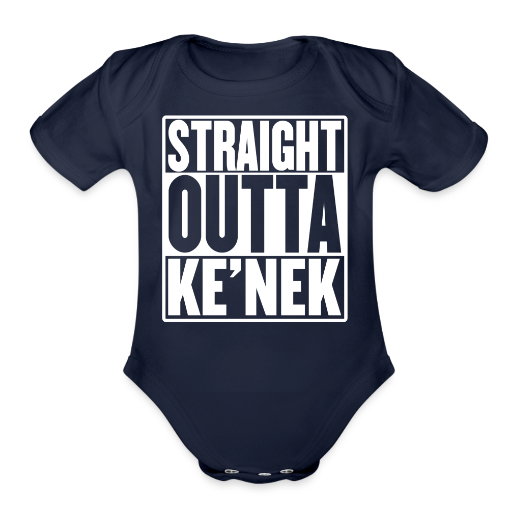 Straight Outta Ke’nek Organic Short Sleeve Baby Bodysuit - dark navy