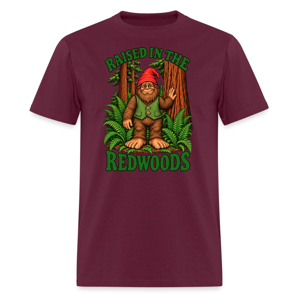 Gnomefoot Raised in the Redwoods Men's T-Shirt - burgundy
