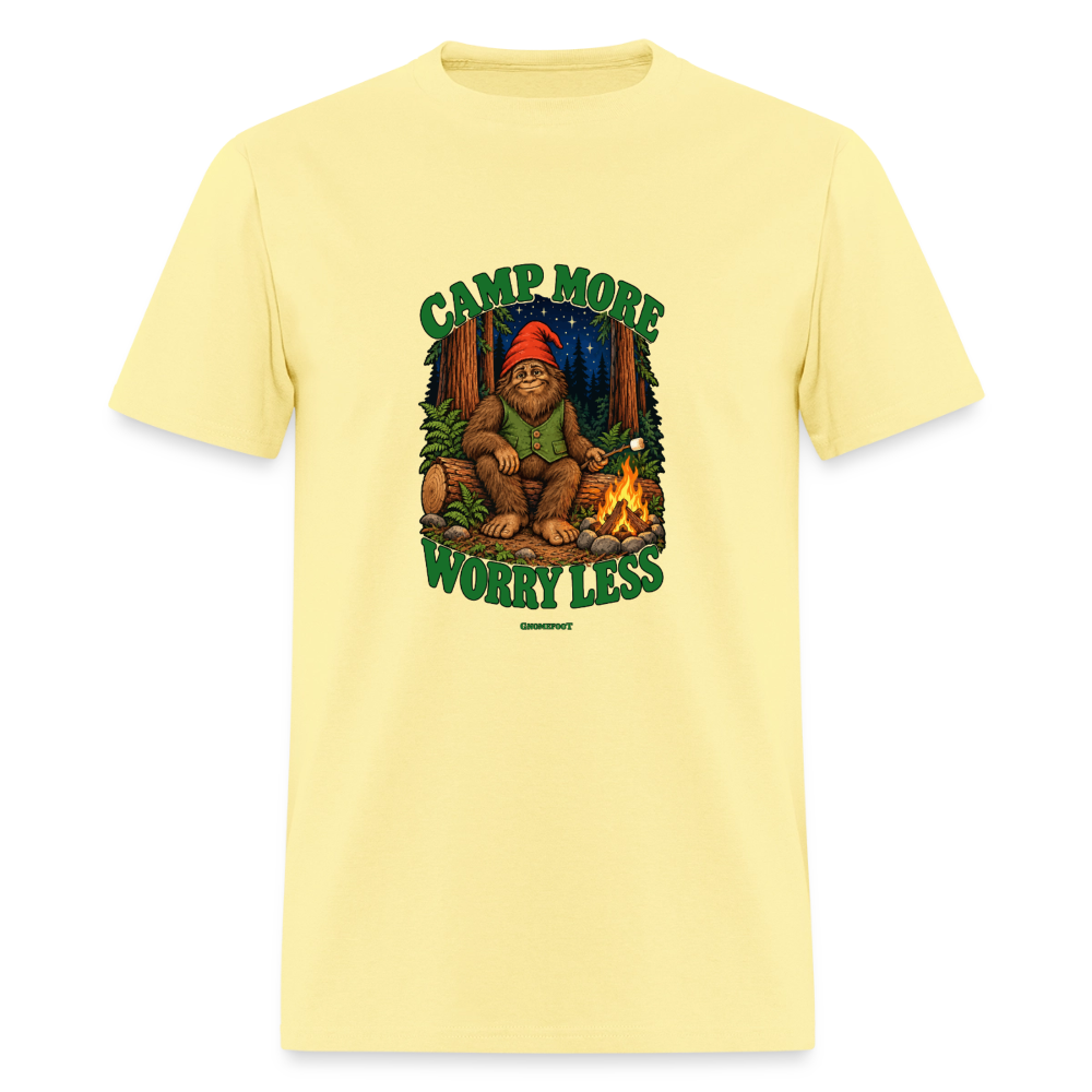 Camp More Worry Less Gnomefoot Men's T-Shirt - cornsilk