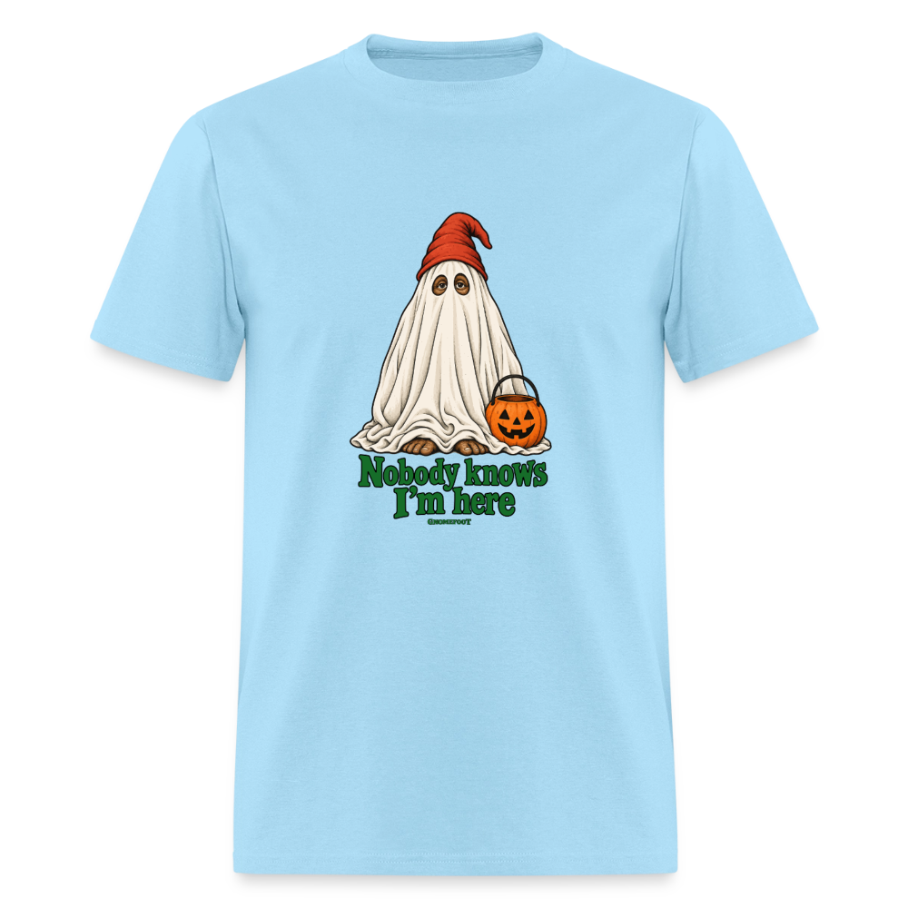 Nobody Knows I’m Here Ghost Gnomefoot Men's T-Shirt - powder blue