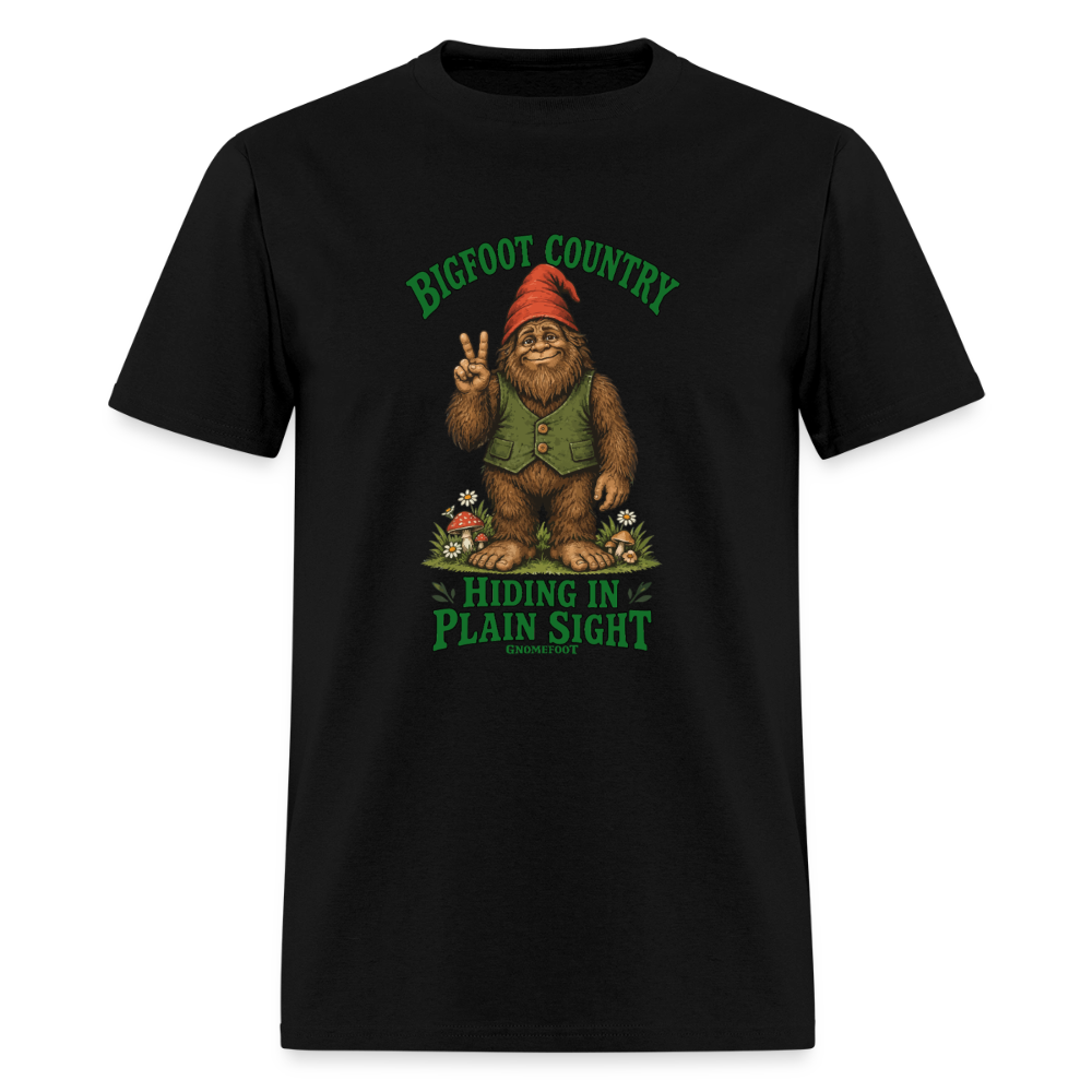 Bigfoot Country Hiding in Plain Sight Gnomefoot Men's T-Shirt - black