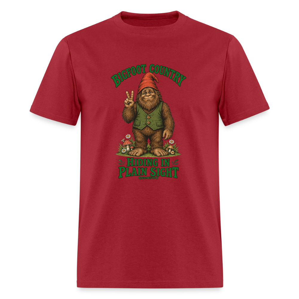 Bigfoot Country Hiding in Plain Sight Gnomefoot Men's T-Shirt - true red