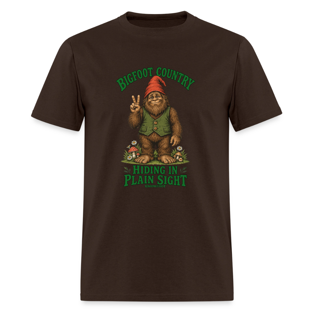 Bigfoot Country Hiding in Plain Sight Gnomefoot Men's T-Shirt - brown