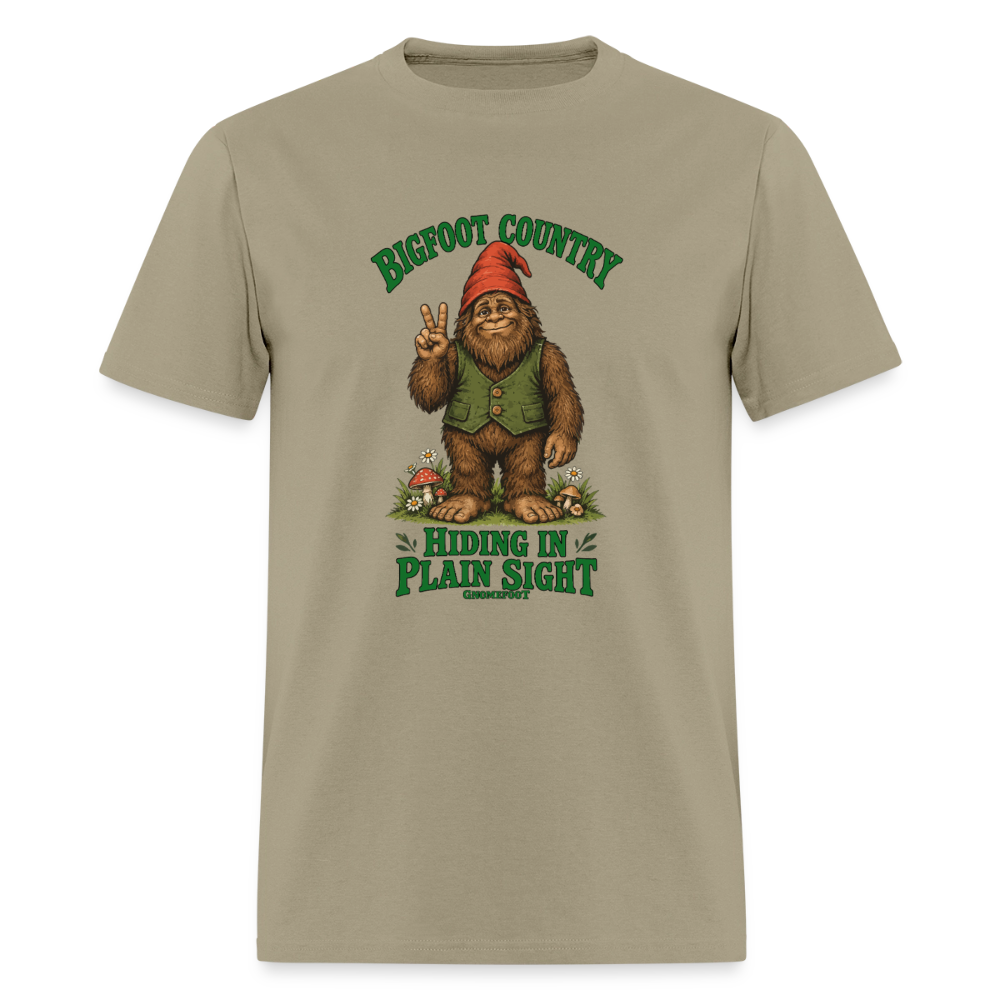 Bigfoot Country Hiding in Plain Sight Gnomefoot Men's T-Shirt - khaki