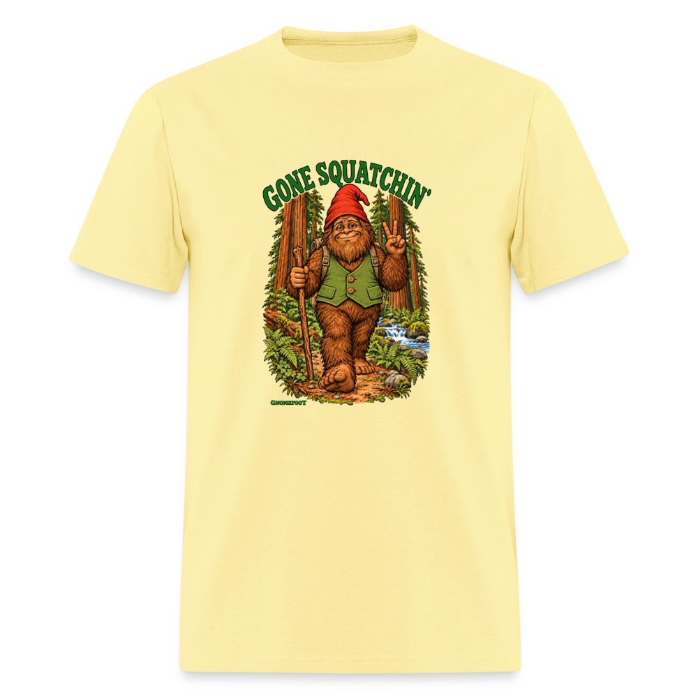 Gone Squatchin Gnomefoot Men's T-Shirt - cornsilk