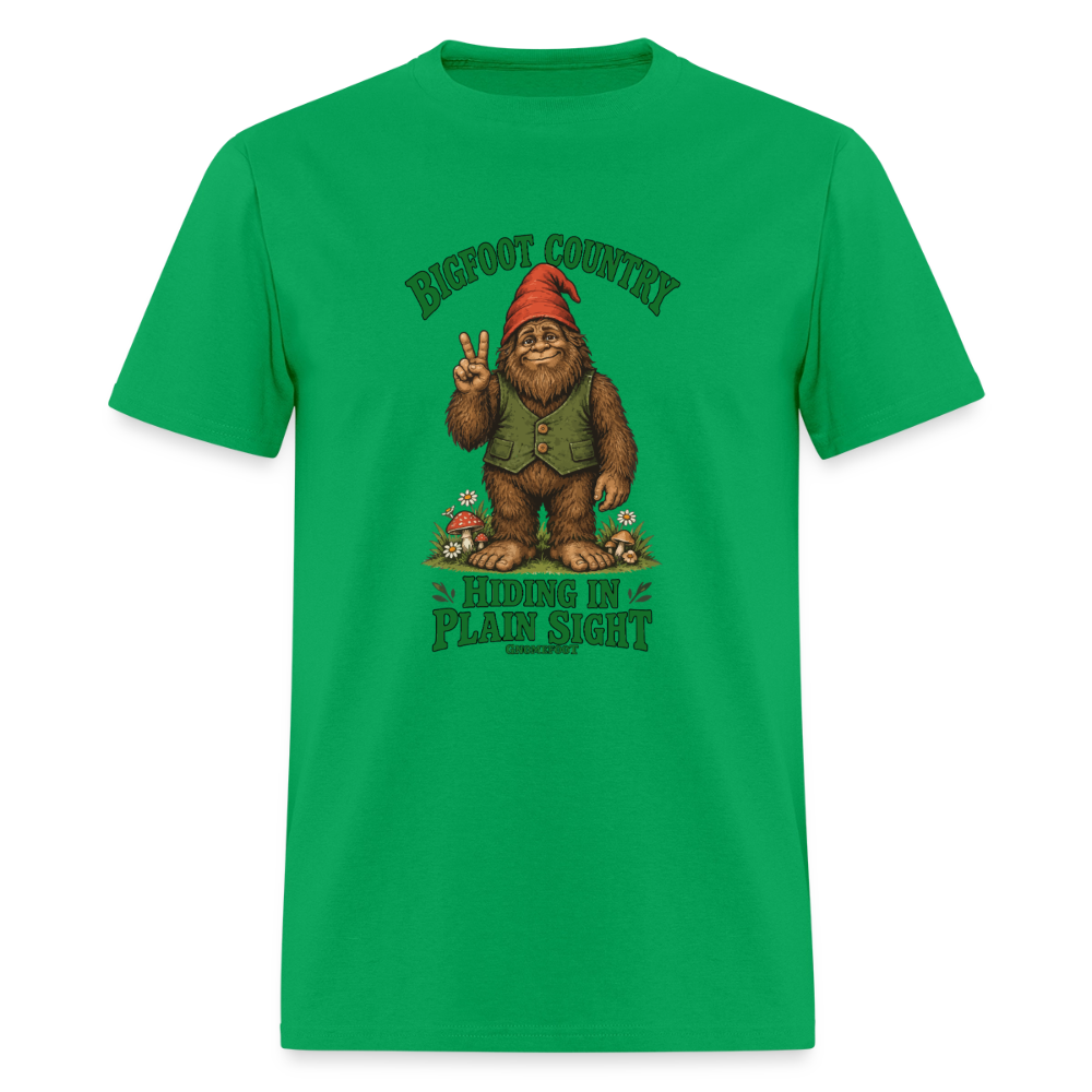 Bigfoot Country Hiding in Plain Sight Gnomefoot Men's T-Shirt - bright green