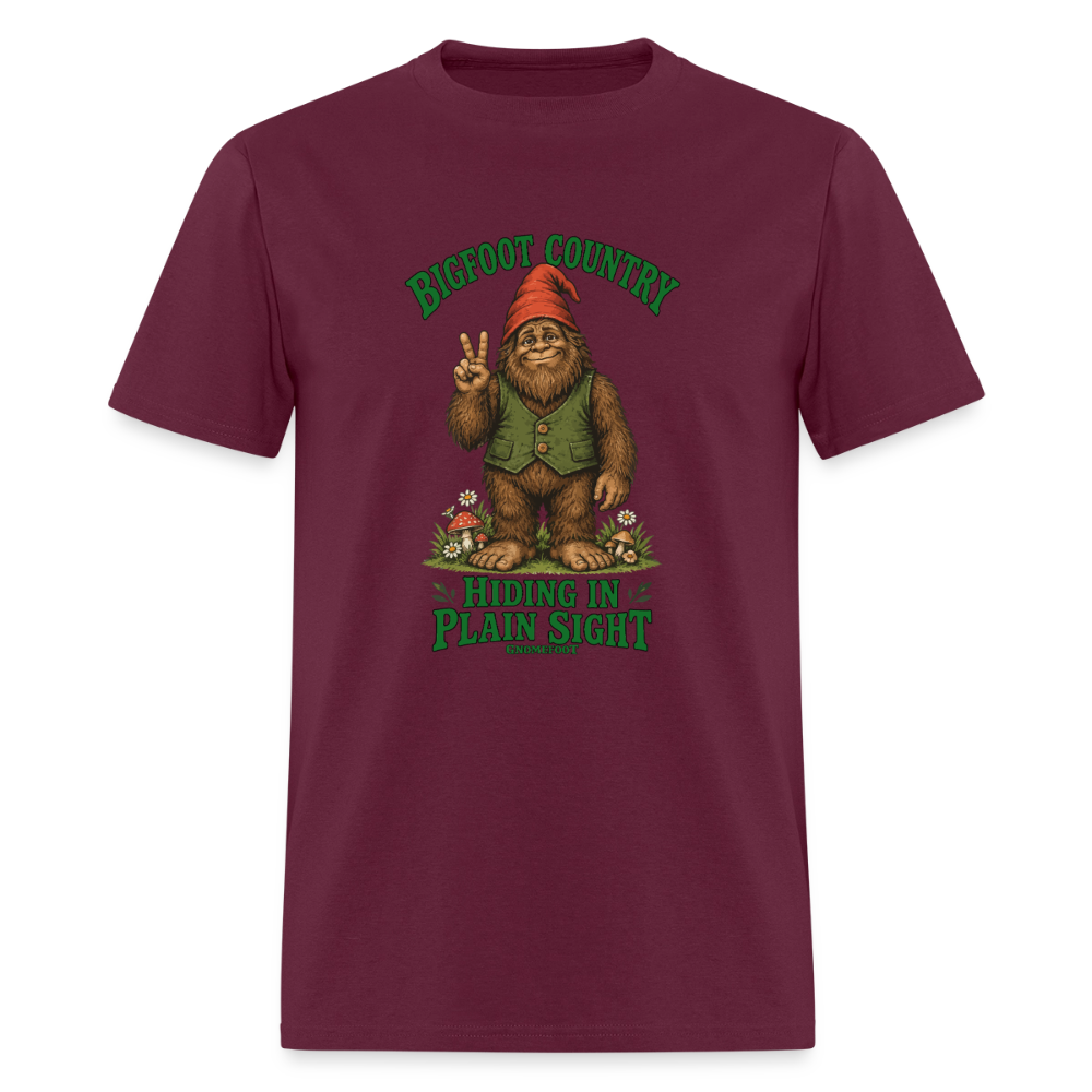 Bigfoot Country Hiding in Plain Sight Gnomefoot Men's T-Shirt - burgundy
