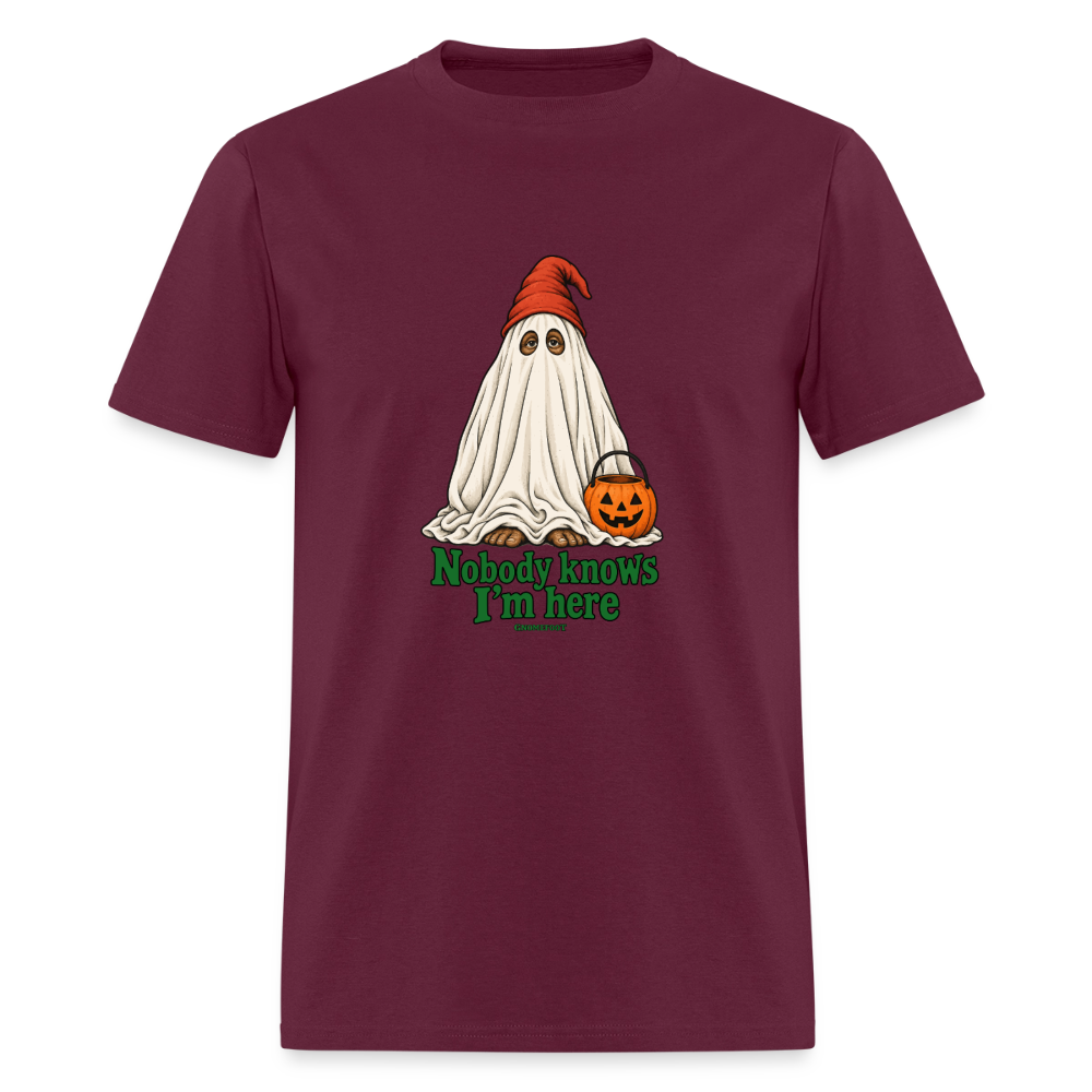 Nobody Knows I’m Here Ghost Gnomefoot Men's T-Shirt - burgundy