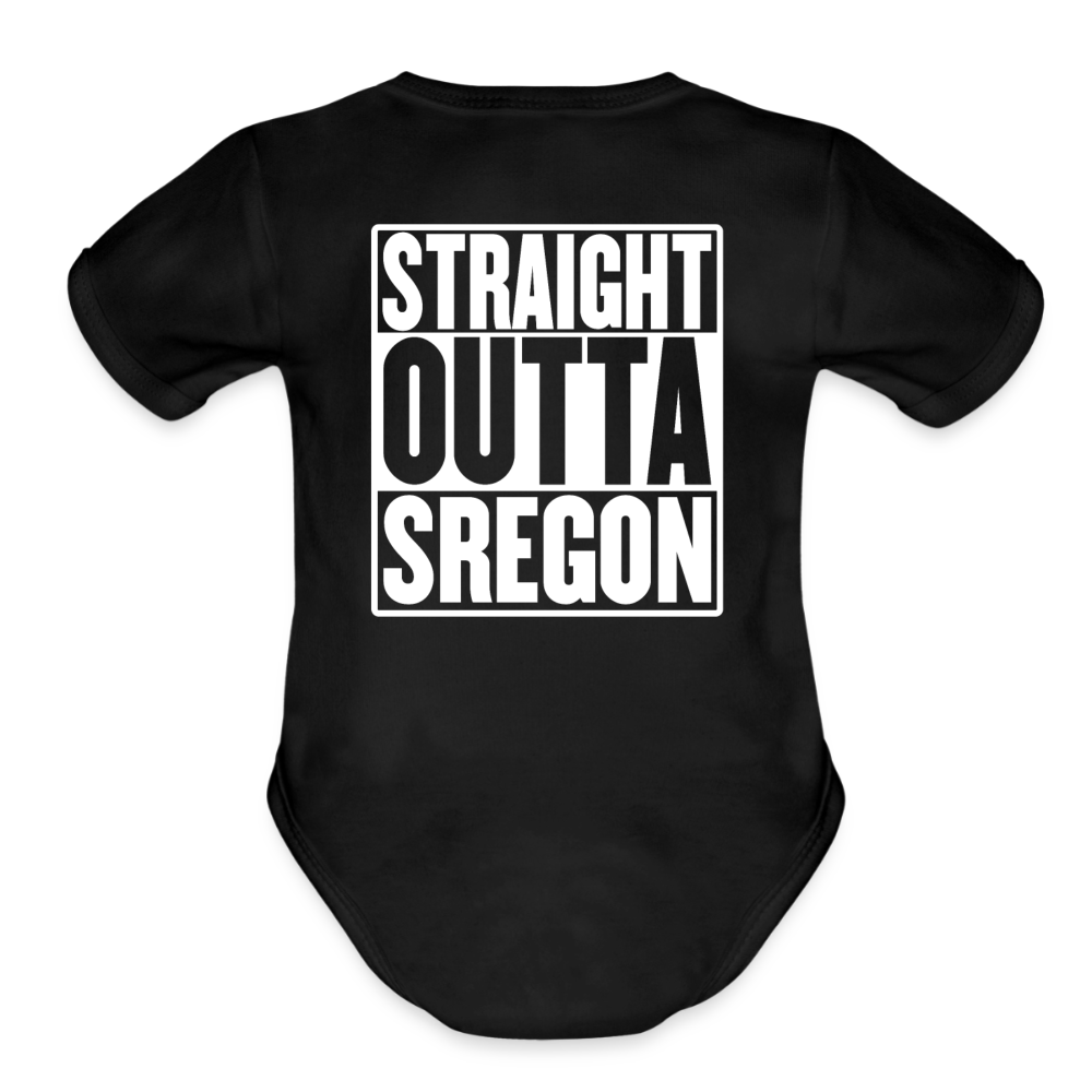 Straight Outta Sregon Organic Short Sleeve Baby Bodysuit - black