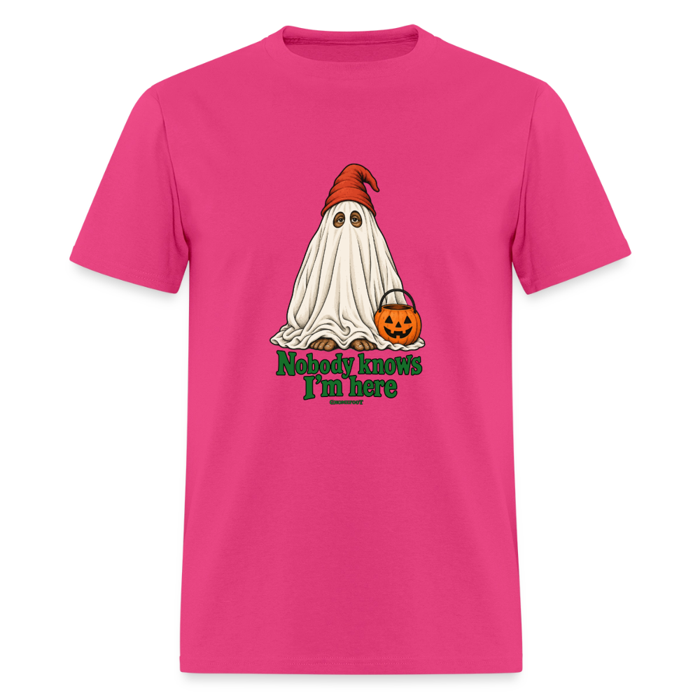 Nobody Knows I’m Here Ghost Gnomefoot Men's T-Shirt - fuchsia