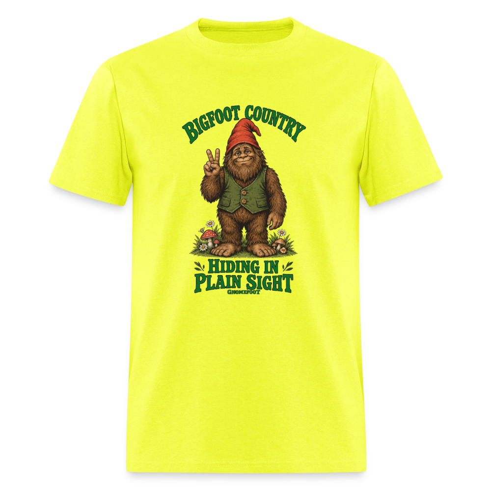 Bigfoot Country Hiding in Plain Sight Gnomefoot Men's T-Shirt - safety green