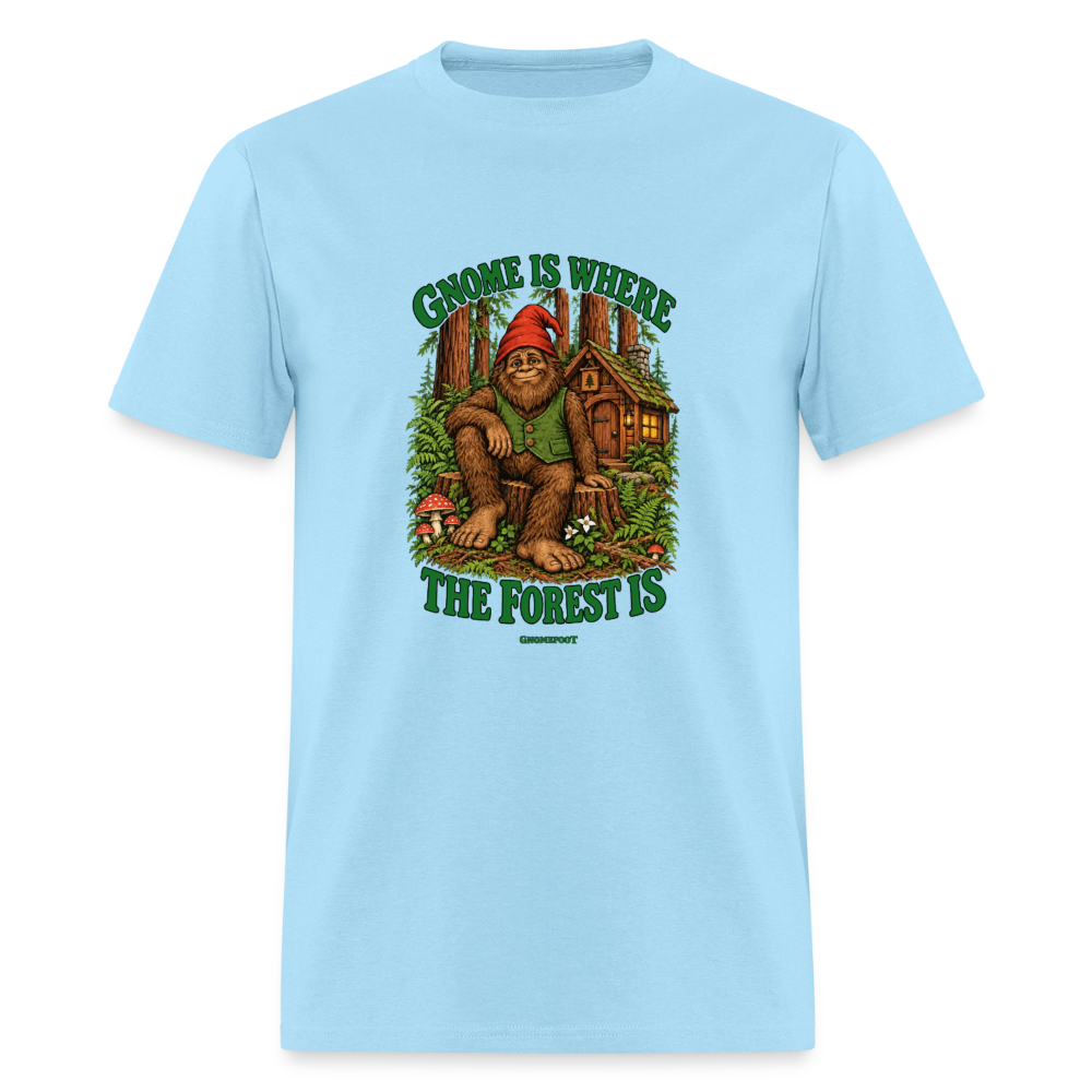 Gnome Is Where The Forest Is Gnomefoot Men's T-Shirt - powder blue