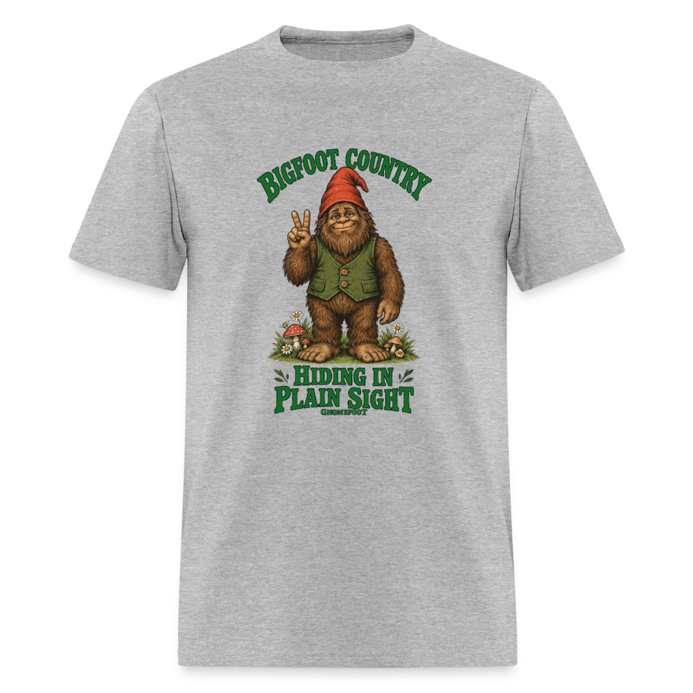 Bigfoot Country Hiding in Plain Sight Gnomefoot Men's T-Shirt - heather gray