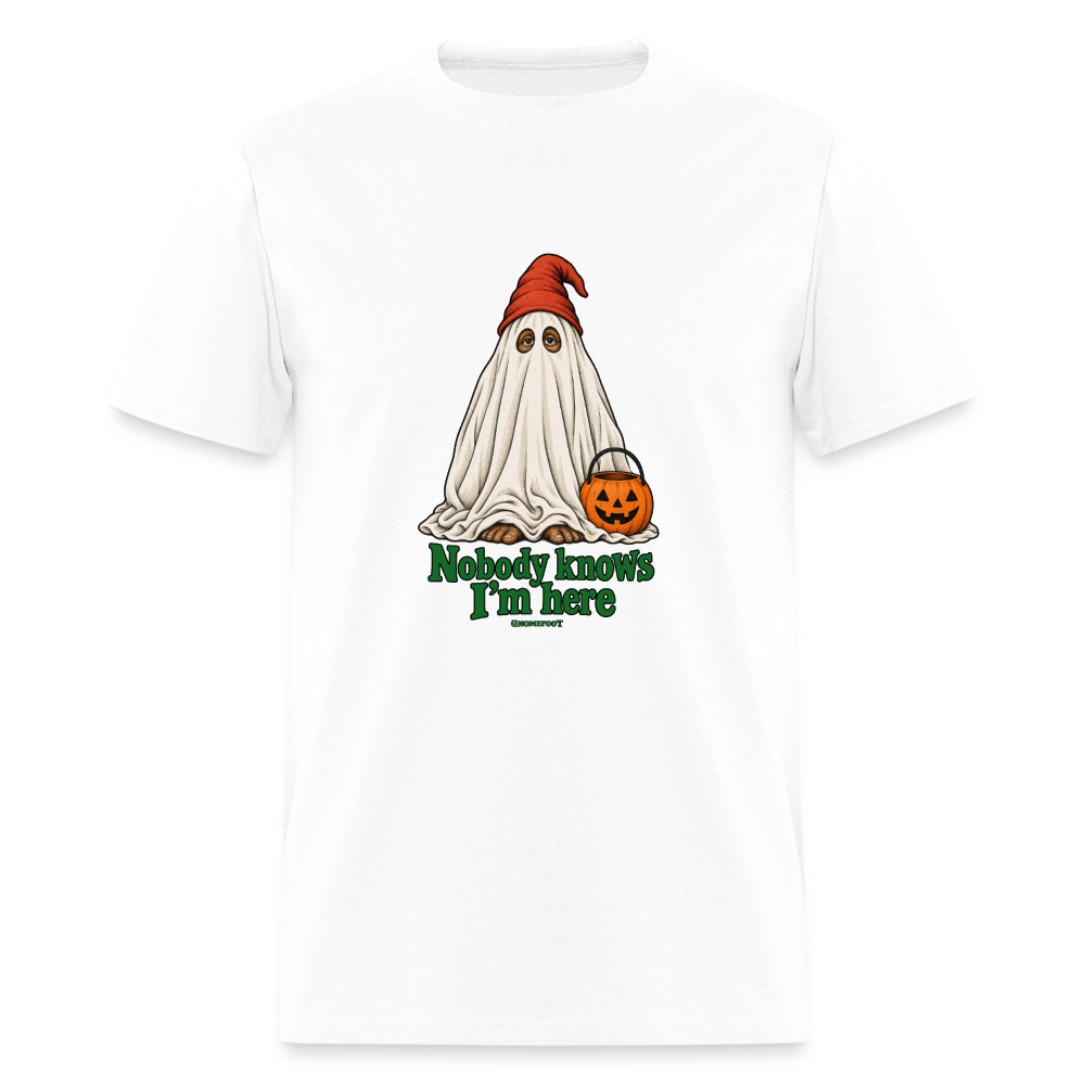 Nobody Knows I’m Here Ghost Gnomefoot Men's T-Shirt - white