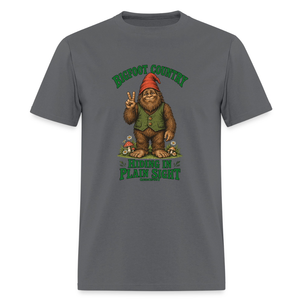 Bigfoot Country Hiding in Plain Sight Gnomefoot Men's T-Shirt - charcoal