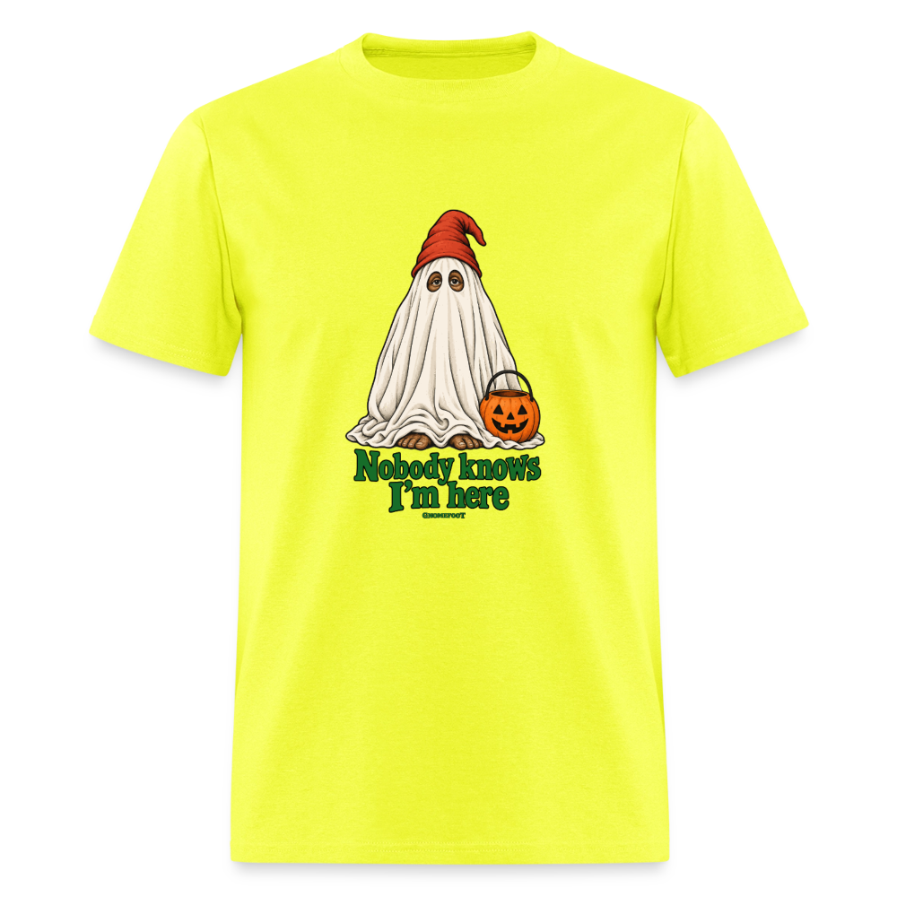 Nobody Knows I’m Here Ghost Gnomefoot Men's T-Shirt - safety green