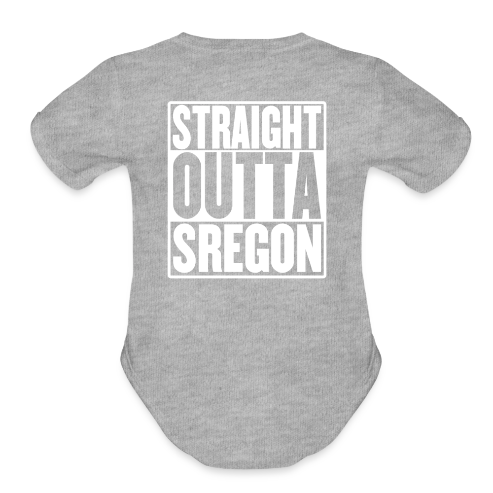 Straight Outta Sregon Organic Short Sleeve Baby Bodysuit - heather grey