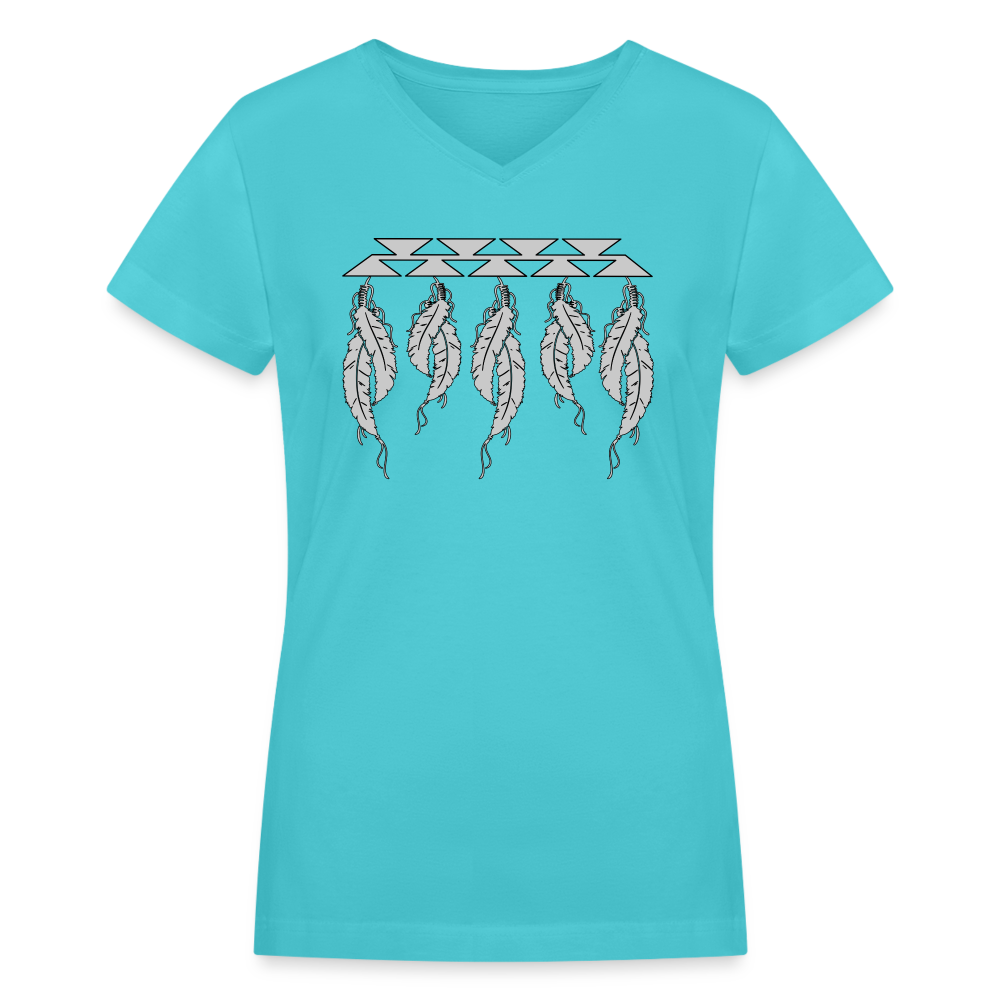 Feathers Women's V-Neck T-Shirt - aqua
