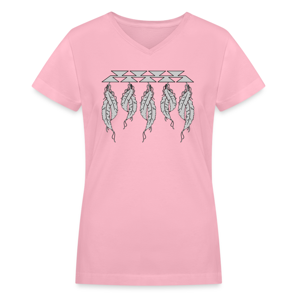 Feathers Women's V-Neck T-Shirt - pink