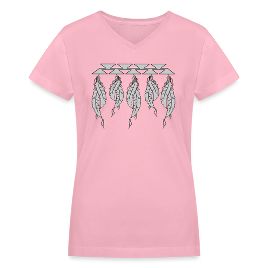 Feathers Women's V-Neck T-Shirt - pink