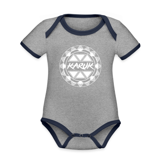Karuk Frogs Organic Contrast Short Sleeve Baby Bodysuit - heather gray/navy