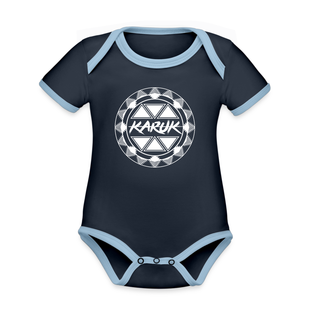 Karuk Frogs Organic Contrast Short Sleeve Baby Bodysuit - navy/sky