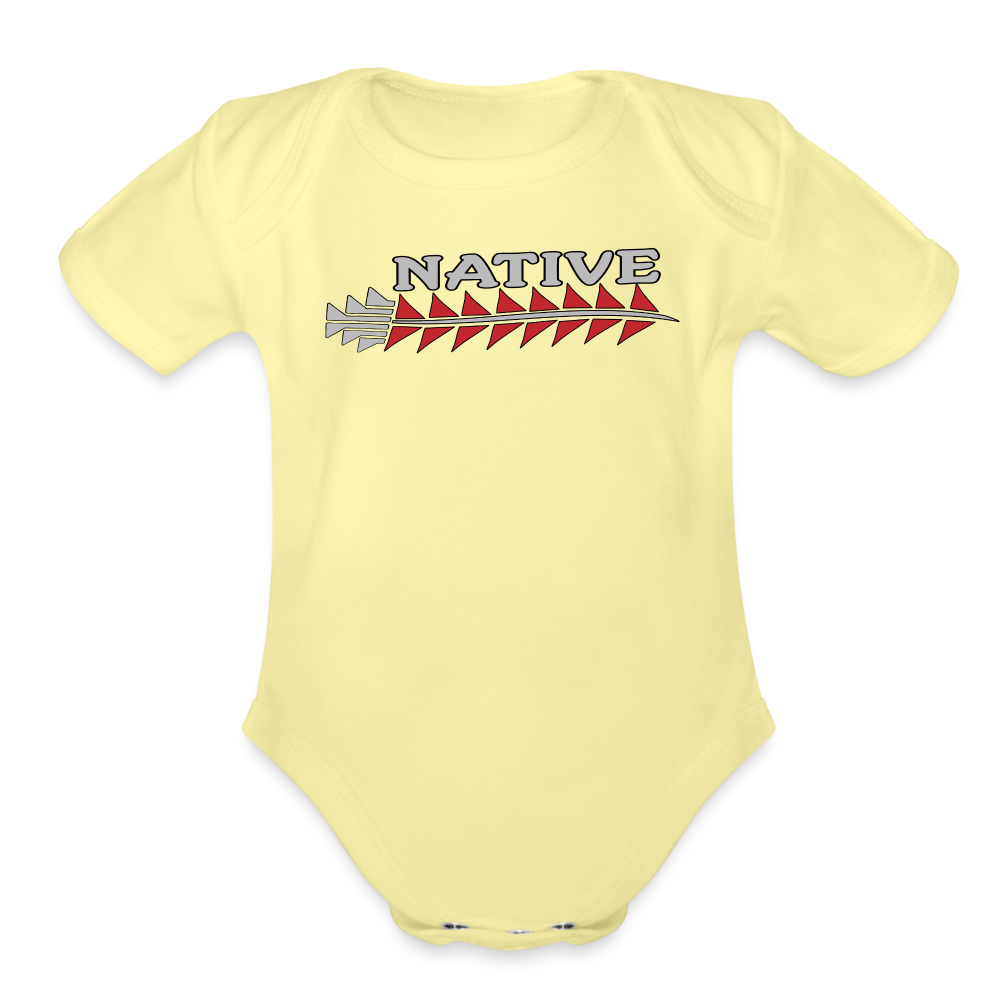 Native Sturgeon Horizontal Organic Short Sleeve Baby Bodysuit - washed yellow